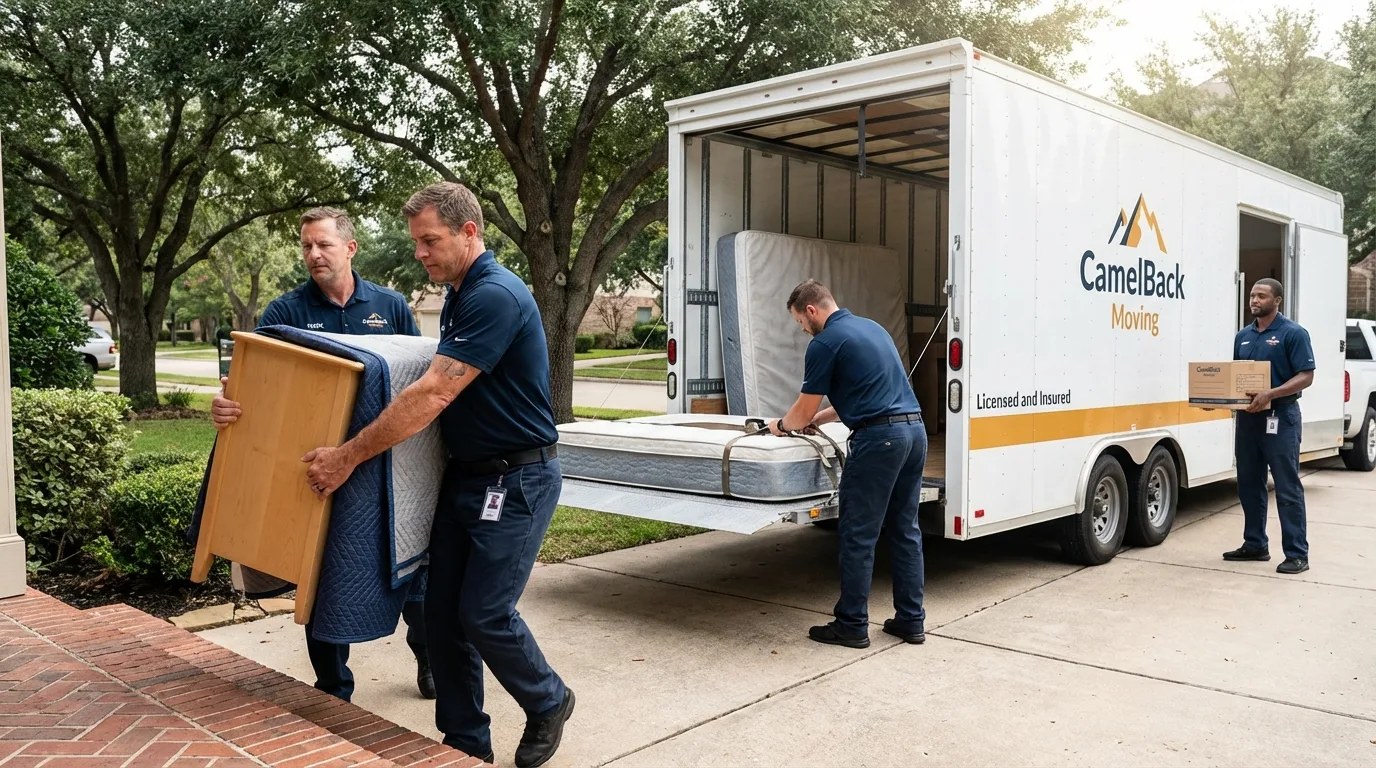Crew loading residential truck for cross-state move from Lincoln, CA